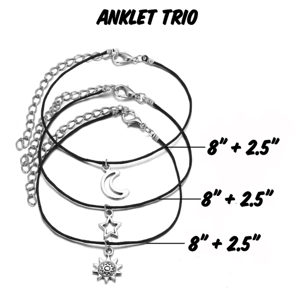 3pc Set Sun Moon Star Anklet/Ankle Bracelet - Picture 3 of 5